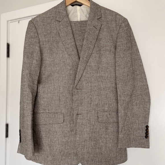 Other - Brooks Brothers linen 41R brown mini houndstooth pattern suit
